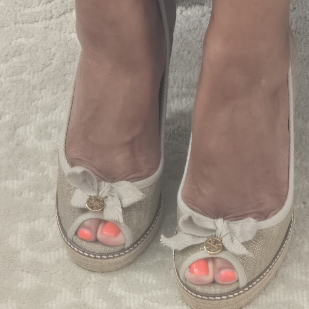 Tory Burch Canvas Espadrilles Wedges. Made in Spain.
